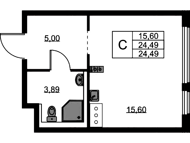 Квартира студия 24.49 м², 4/11 эт., ЖК «Новое Колпино»
